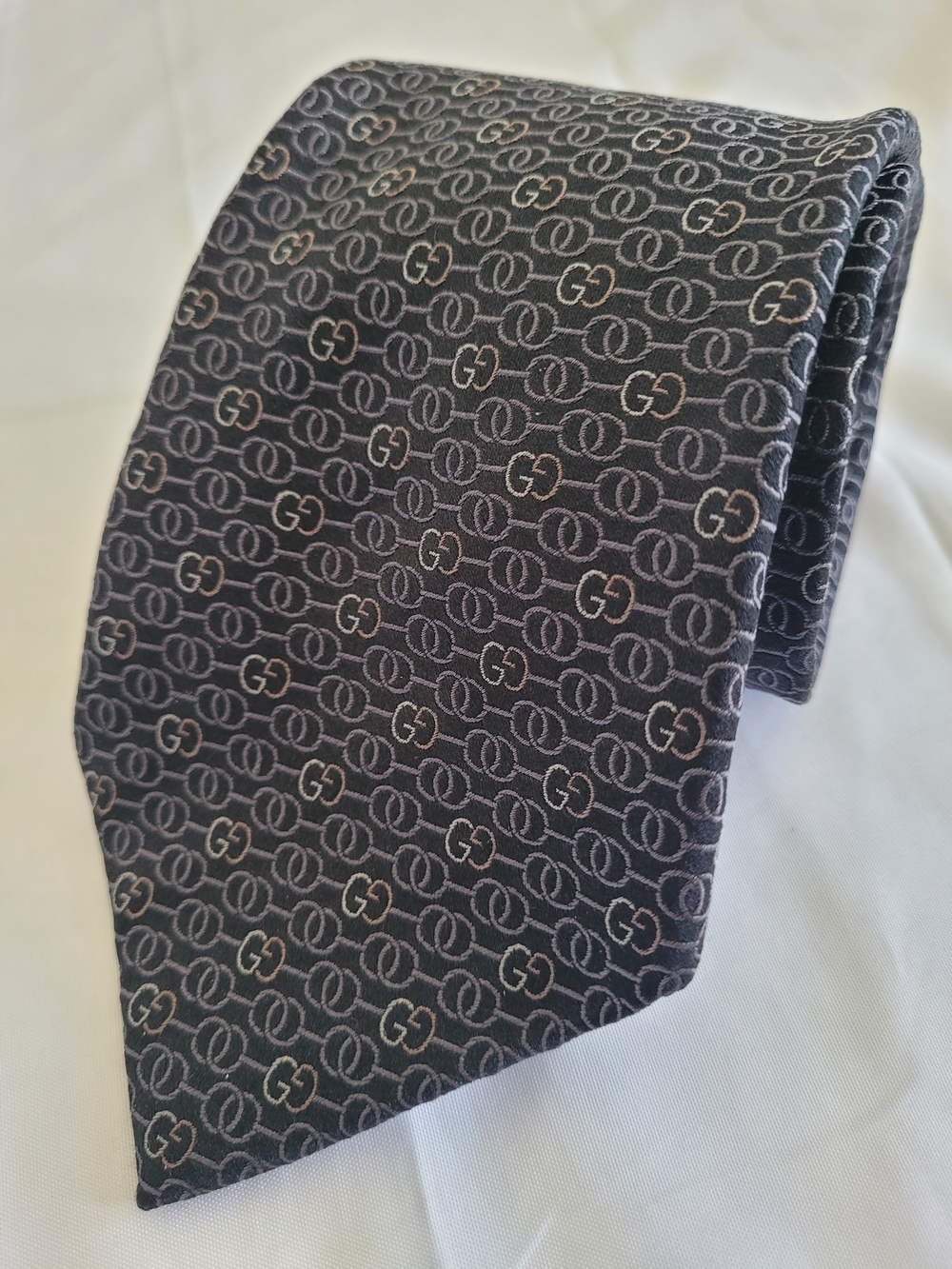 Gucci Black Silk Interlocking GG Tie Vintage Y2K Rare Pattern